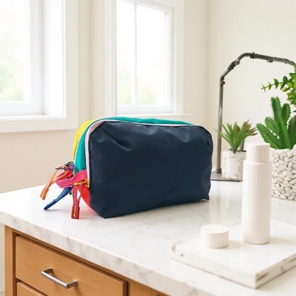 sac à cosmétiques portable durable, couleur dopamine, sac de toilette multi-couches, grande capacité, sac à maquillage multifonctionnel, voyage