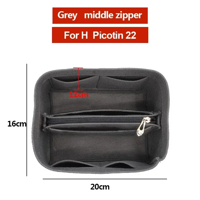 organisateur insérer sac de rangement intérieur feutre sac à main shaper stockage cosmétique insérer sac à main avec fermeture éclair adapté pour h picotin 18 22