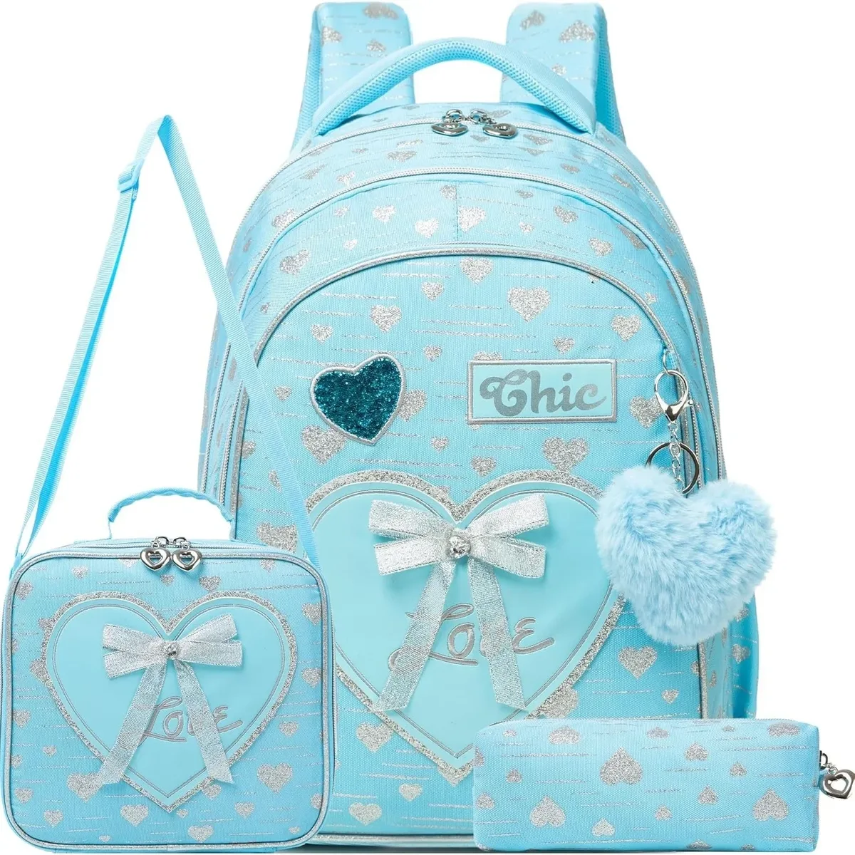 ensemble de 3 sacs à dos d'école pour filles, avec fourre-tout et trousse à crayons, sac à livres primaire léger pour enfants, mochila de retour à l'école