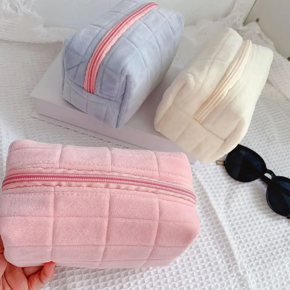 Trousse de Maquillage Portable Haut de Gamme avec Fermeture Éclair, Sac de Voyage Cosmétique Couleur Unie, Pochette de Toilette et Sac de Rangement