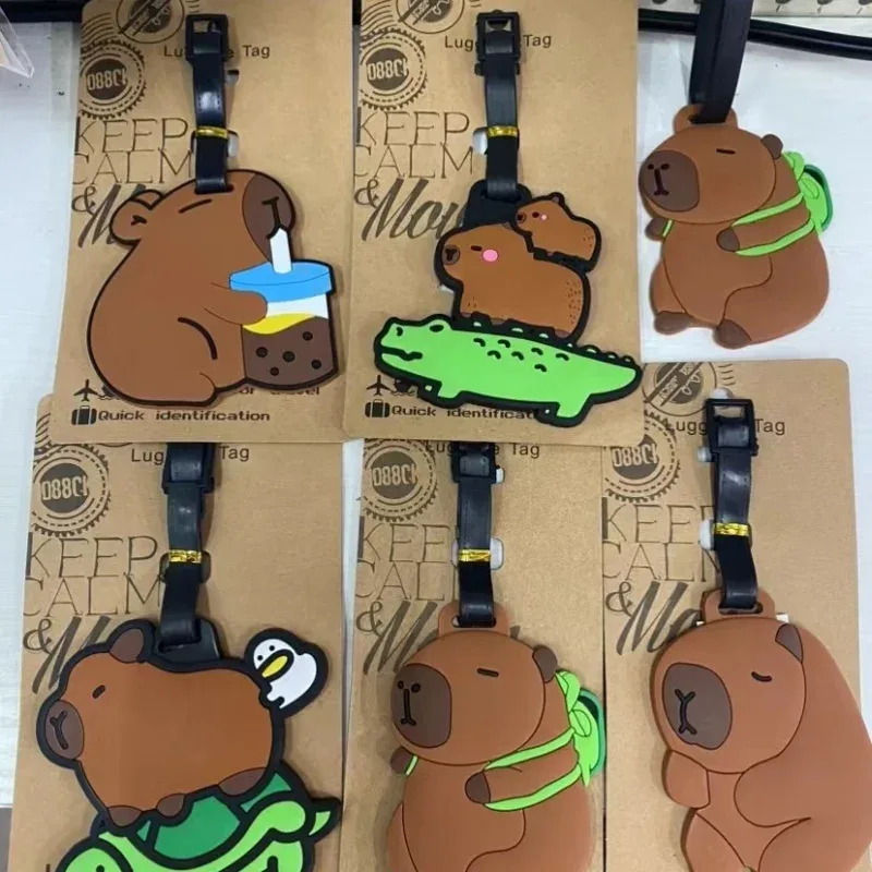 Accessoires de voyage étiquette de bagage dessin animé Capybara PVC valise ID Addres support bagages étiquettes d'embarquement étiquette Portable