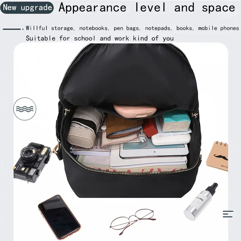 sac à dos polyvalent en tissu nylon, nouveau style de mode pour les voyages et l'école [la direction de la fermeture éclair est aléatoire, le style de