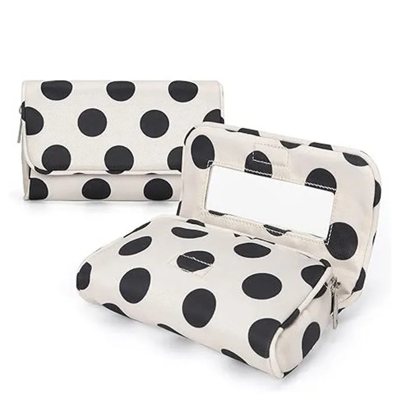 Grande trousse de maquillage portable de voyage avec miroir, sac cosmétique à main, organiseur de toilette pour femmes, cadeau