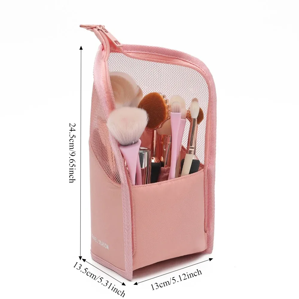 sac de rangement pour pinceaux de maquillage, pliable, en maille transparente, support vertical, étui cosmétique portable à séchage rapide pour femmes, rangement de voyage et de bureau
