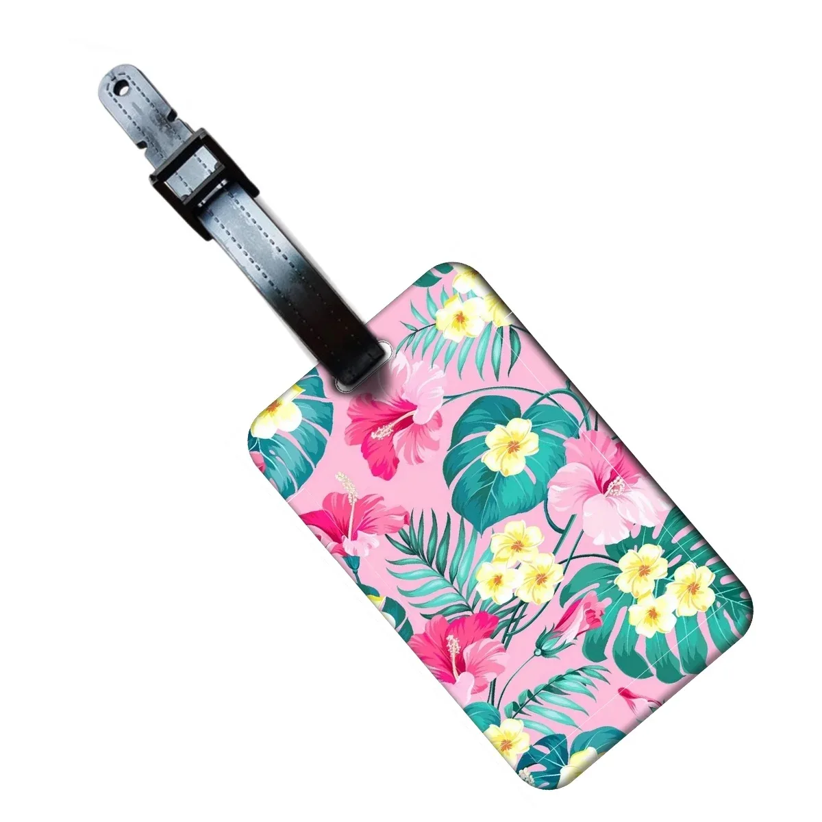 étiquette de bagage motif fleurs et plantes, plume, pour valise et sac à dos, anti-perte, porte-carte d'identification, accessoires de mode pour bagages, cadeaux