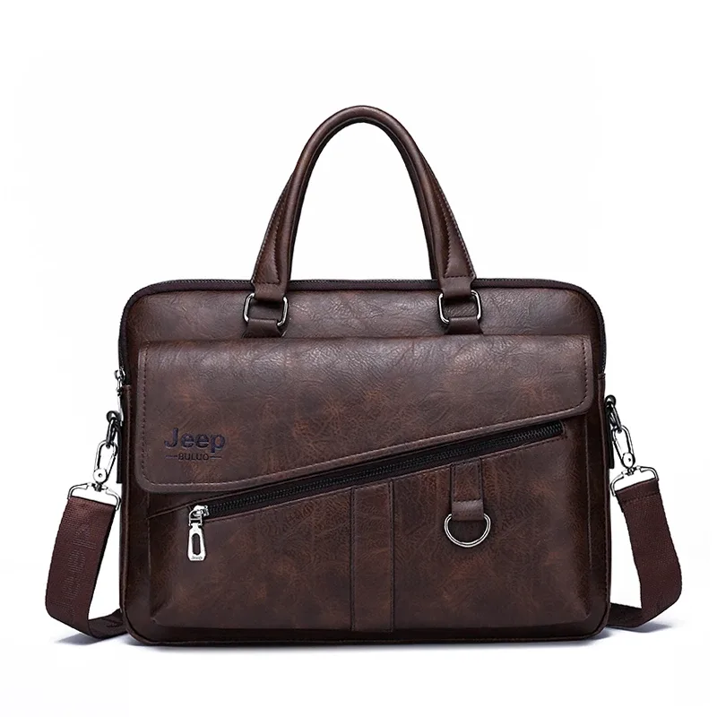 jeep buluo hommes porte-documents en cuir fendu ordinateur portable nouveau sac 14 "pc médecin avocat ordinateur sac fourre-tout mâle vintage affaires hommes sacs