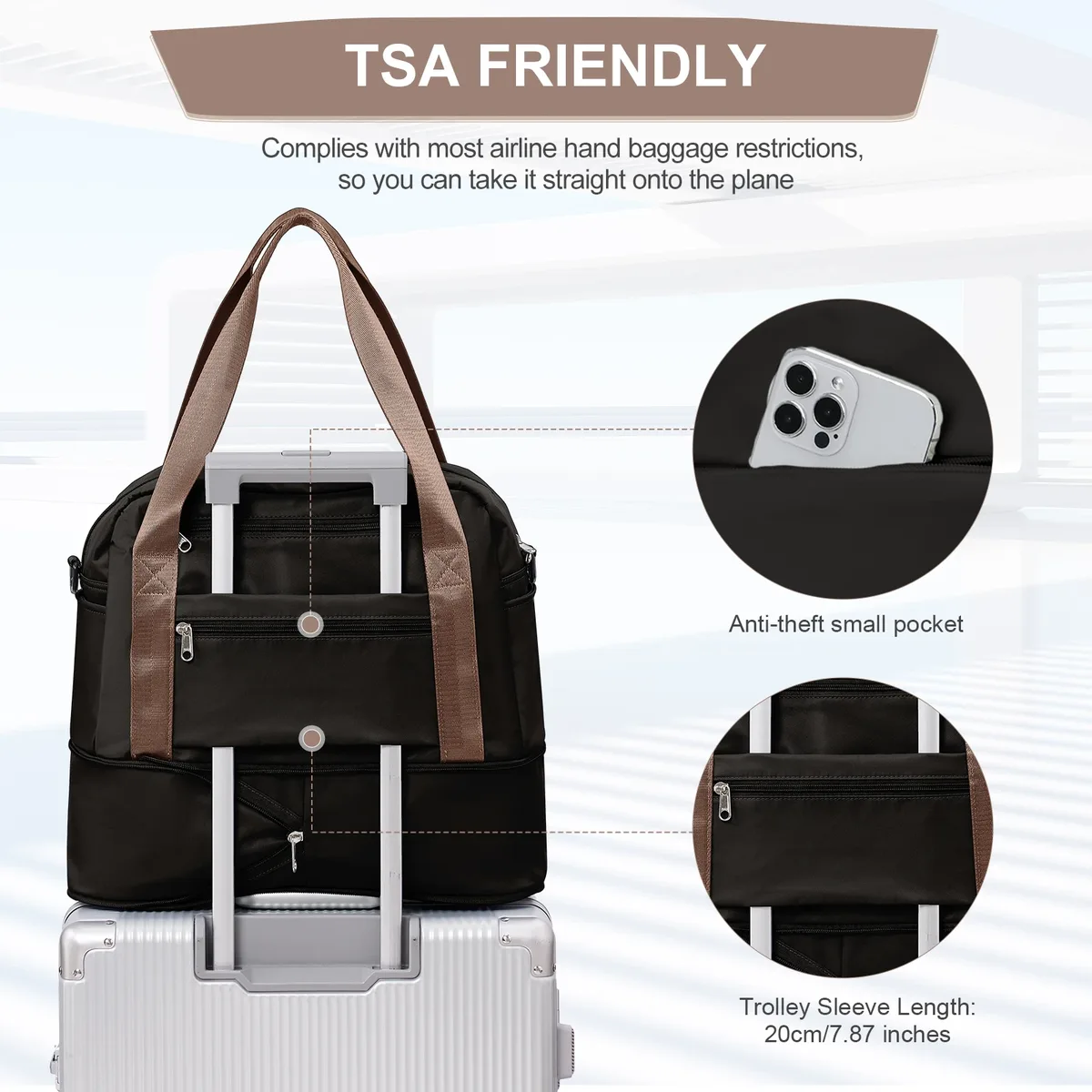 sac de cabine 40x20x25 ryanair, grand bagage à main maximum 45x36x20 pour hommes et femmes, sac de week-end fourre-tout de sport, sac polochon de voyage