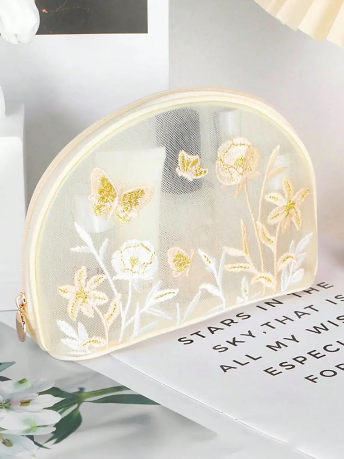 trousse de toilette portable grande capacité, nouvelle broderie en filet, magnifique sac de rangement cosmétique