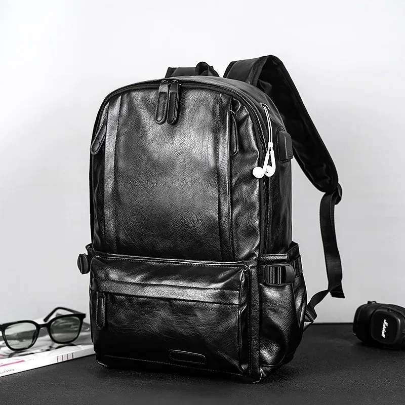 Sac à dos décontracté pour hommes, grande capacité, sac pour ordinateur portable de 14 pouces, design tendance, sacs à dos en cuir PU, sacs d'école légers pour hommes