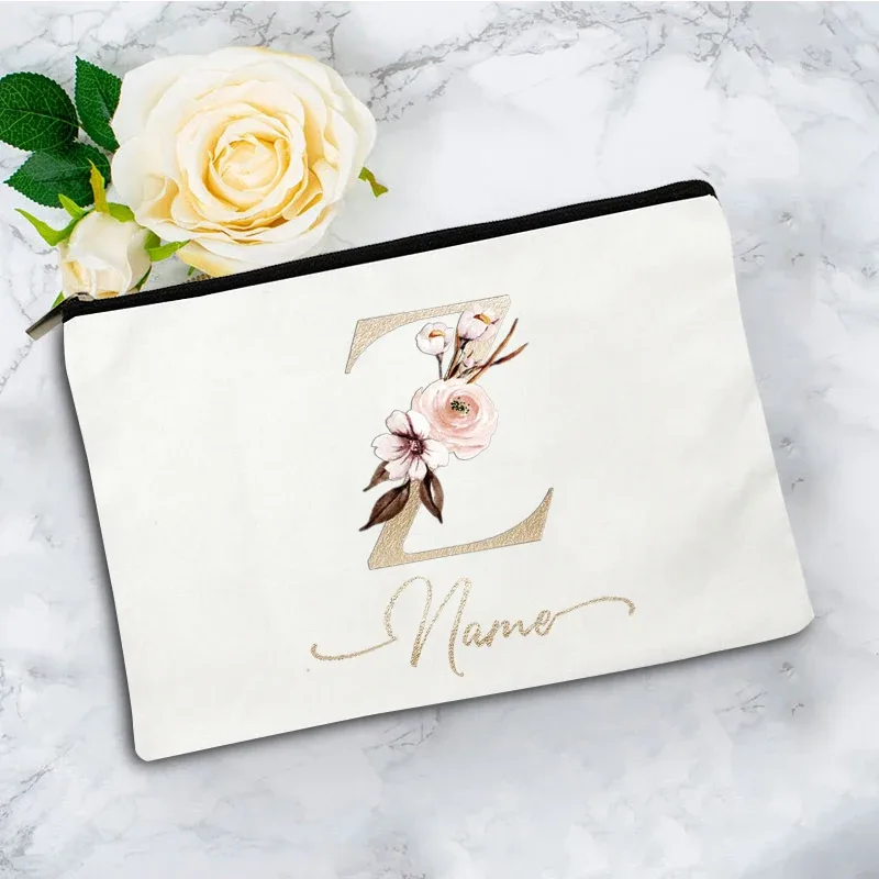 pochette à cosmétiques personnalisée avec nom, motif floral vintage, cadeau élégant pour femmes, demoiselles d'honneur, anniversaire, organisateur de maquillage