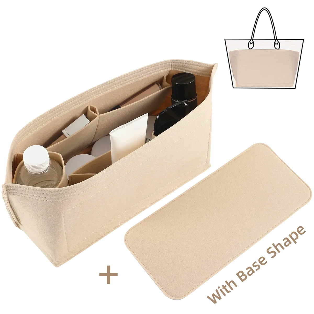 organisateur de sac à main en feutre avec fermeture éclair et 10 poches, grand format, pour sacs fourre-tout et sacs de voyage