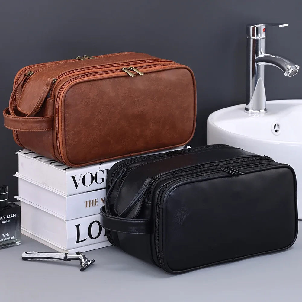 trousse de toilette de voyage en pu multi-poches pour femmes et hommes, trousse de maquillage essentielle, sac suspendu étanche, sac organisateur de lavage de cosmétiques