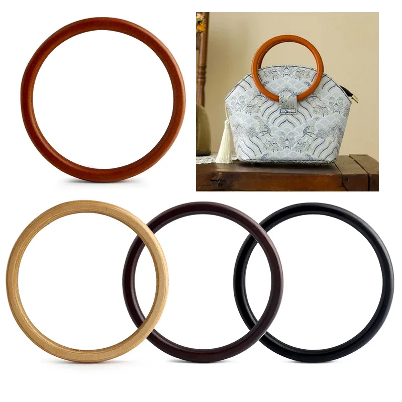 Sac à bandoulière en bois en forme de O, poignée ronde plate de 11.5cm, 2 pièces, sac tissé, cadre de portefeuille, bricolage, accessoires artisanaux de couture