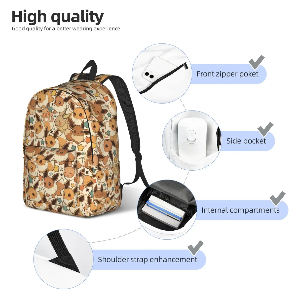 sac à dos pokemon eeveelution mochilas, sac à dos rétro lavable pour lycée, à la mode