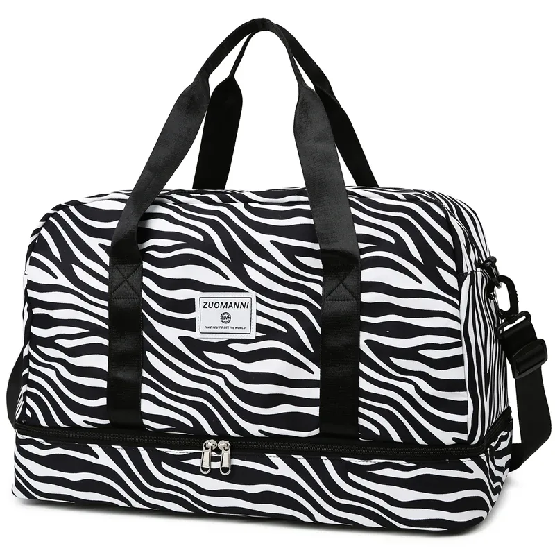 sac de voyage spacieux et durable pour femmes, avec imprimé animal, sac de sport de grande capacité en nylon, sac de nuit pour week-end
