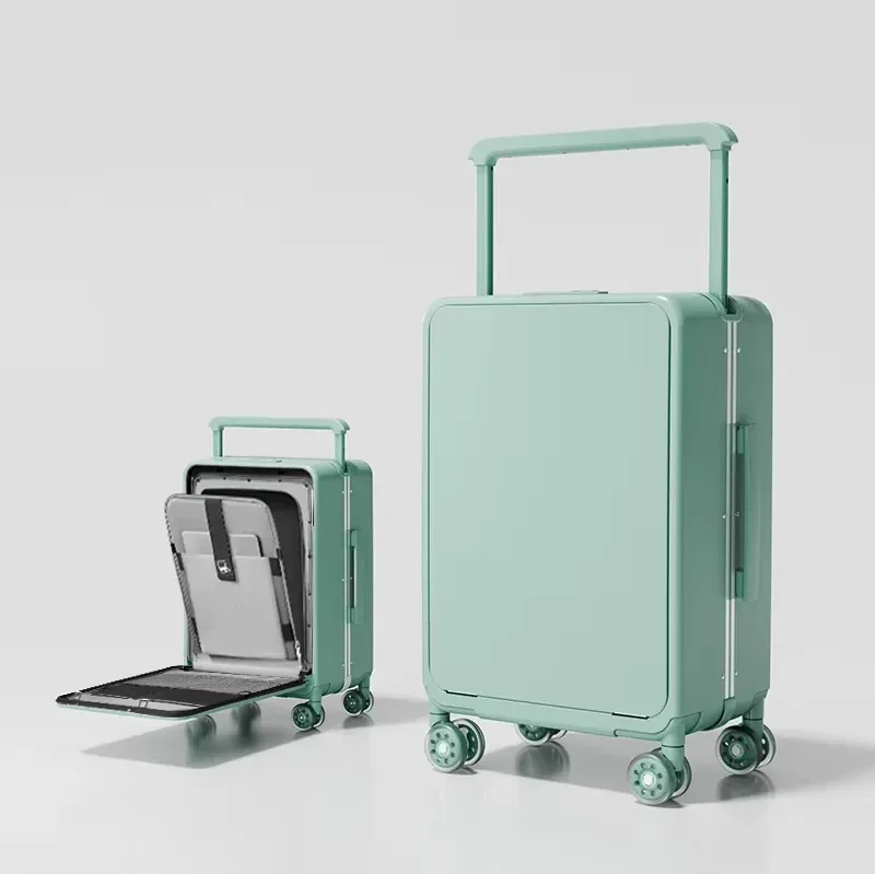 valise de voyage avec poche avant pour ordinateur portable, poignée large, bagage cabine 20'' pour homme, valise trolley 24'' pour femme avec cadre en aluminium pour pc