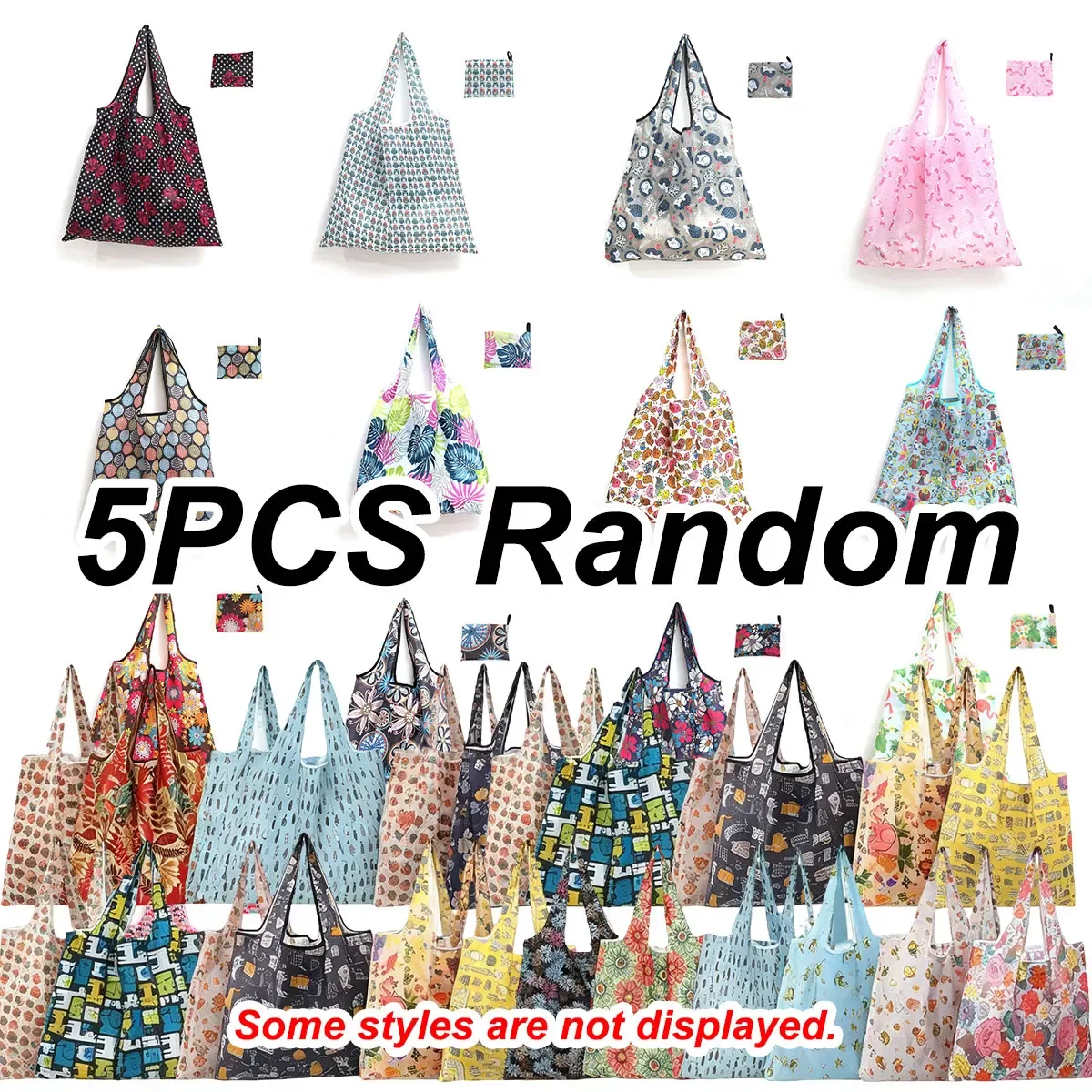 lot de 5 sacs fourre-tout pliables réutilisables pour femmes – sac à bandoulière portable pour les voyages, les supermarchés et le rangement de la cuisine, zsy