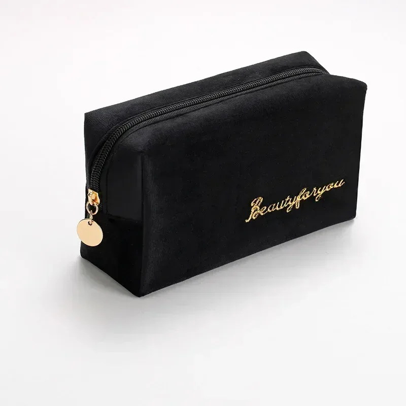 sac à cosmétiques en velours à fermeture éclair pour femme, grande trousse de maquillage de voyage, solide, pour documents, rouge à lèvres, rangement féminin