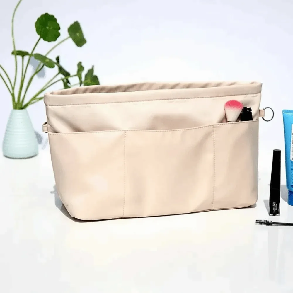 sac de rangement élégant pour cosmétiques, sacs de rangement multifonctionnels à plusieurs poches, sac à main de couleur unie avec fermeture éclair, sac intérieur pour femmes