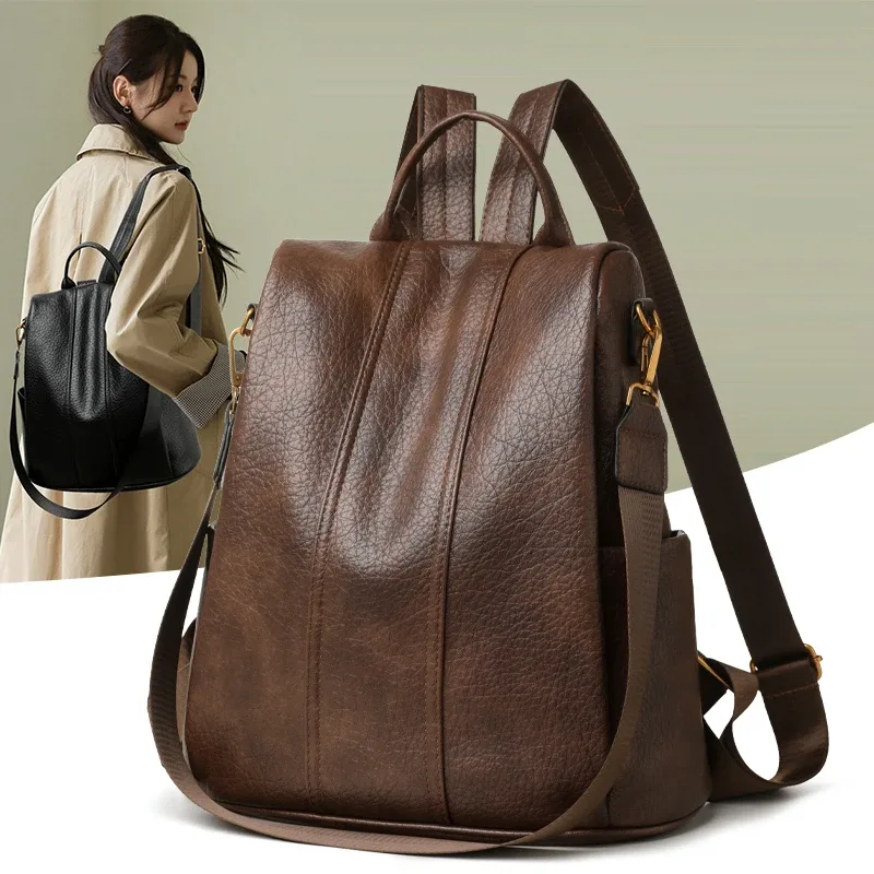 sac à dos en cuir imperméable antivol pour femmes, sacs à bandoulière multifonctionnels de grande capacité pou