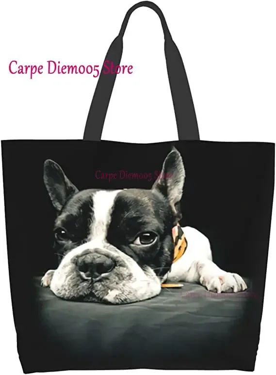 sac fourre-tout grande capacité pour femme, sac d'épicerie pour femme, bouledogues français mignons, initié