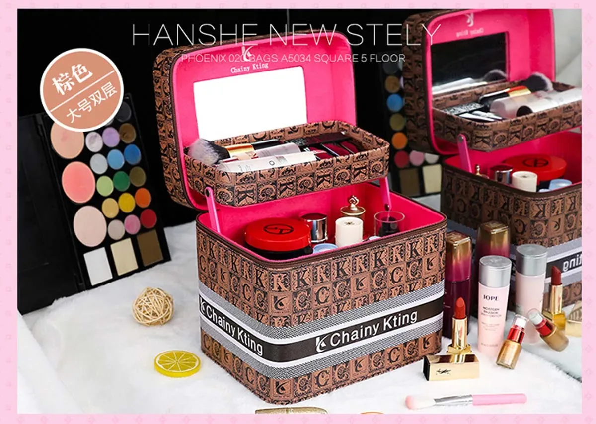 trousse de maquillage rétro à la mode, nouvelle trousse de maquillage multicouche de grande capacité, boîte de rangement de cosmétiques portable de voyage, cinq modèles
