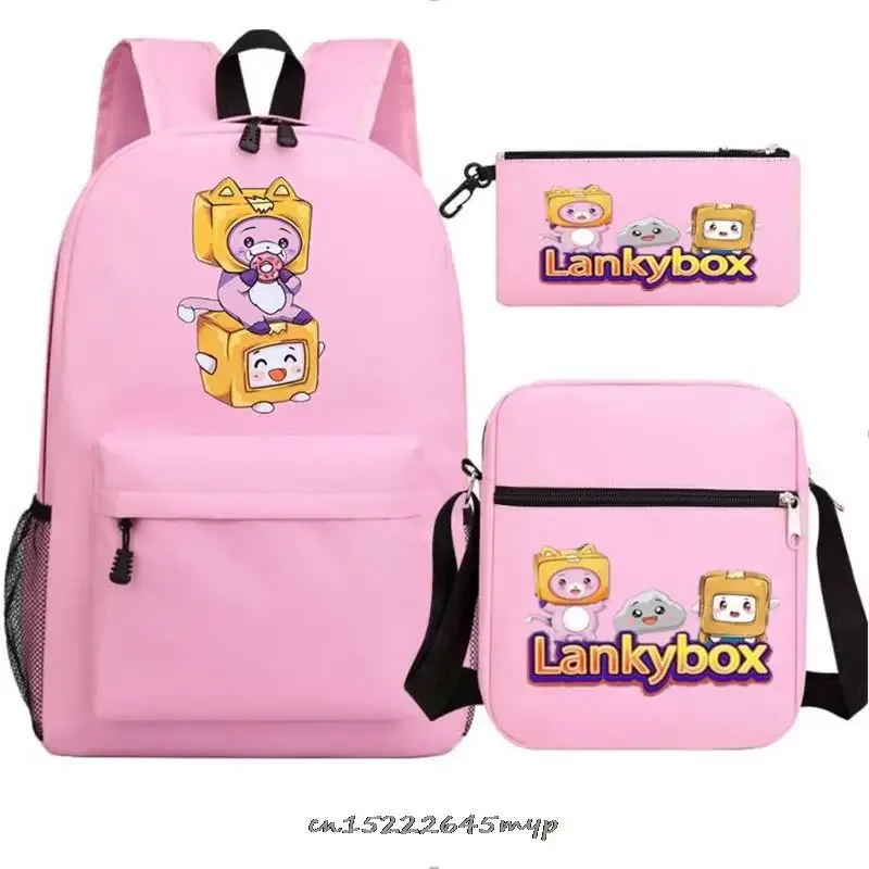 ensemble de sac à dos anime lankybox pour enfants, sacs d'école pour garçons et filles, sac à dos de voyage pour hommes et femmes, sac à dos pour adolescents, cadeau mochila, 3 pièces