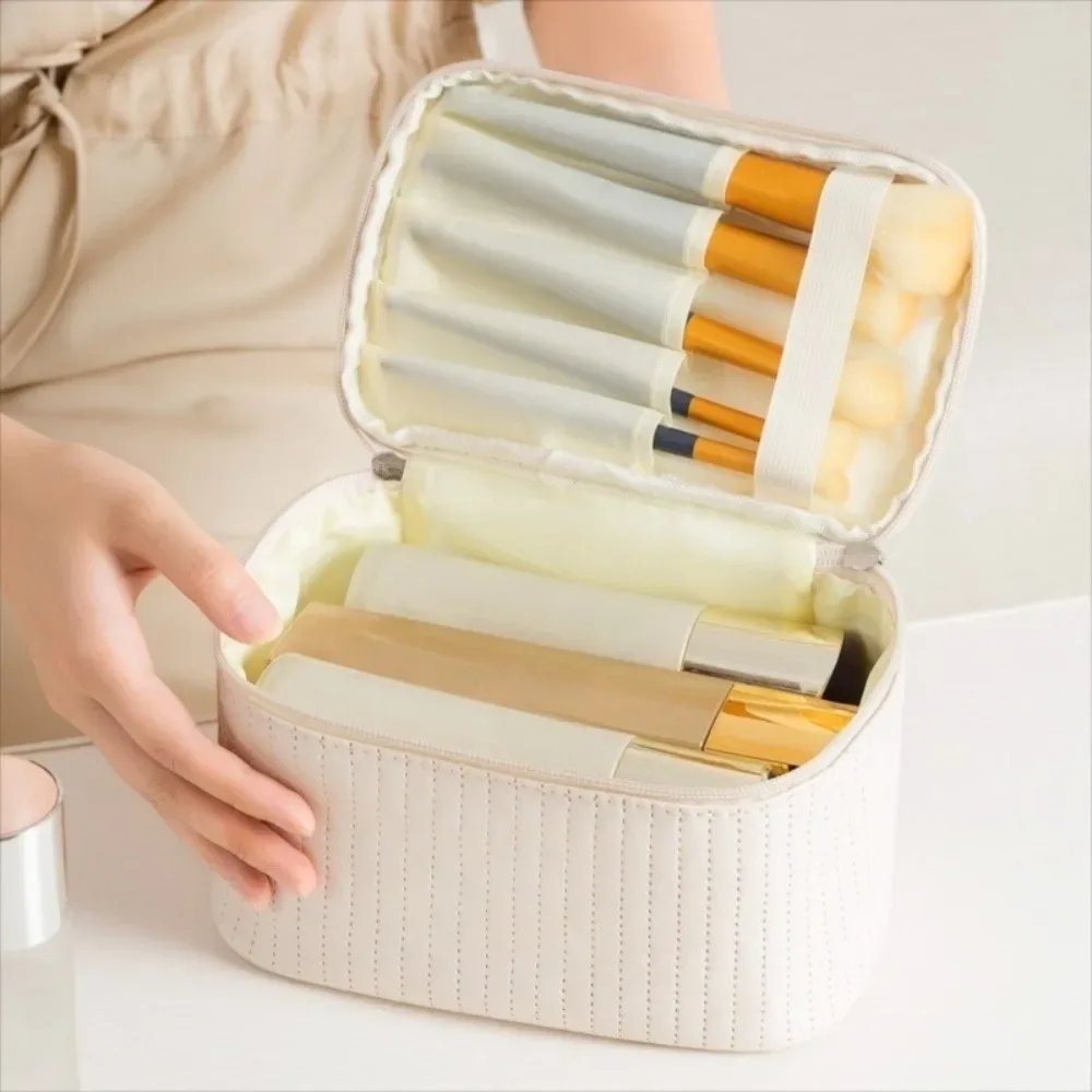 Sac de rangement de lavage de voyage polyvalent, grande capacité, mignon gâteau, sac à cosmétiques, couleur unie, organisateur de toilette en cuir PU pour femme