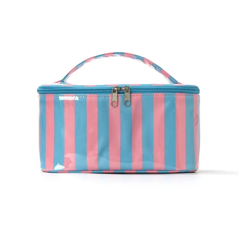 sac de rangement pour articles de toilette à rayures, en pvc imperméable, étui organisateur de maquillage, sac de voyage léger et durable pour cosmétiques