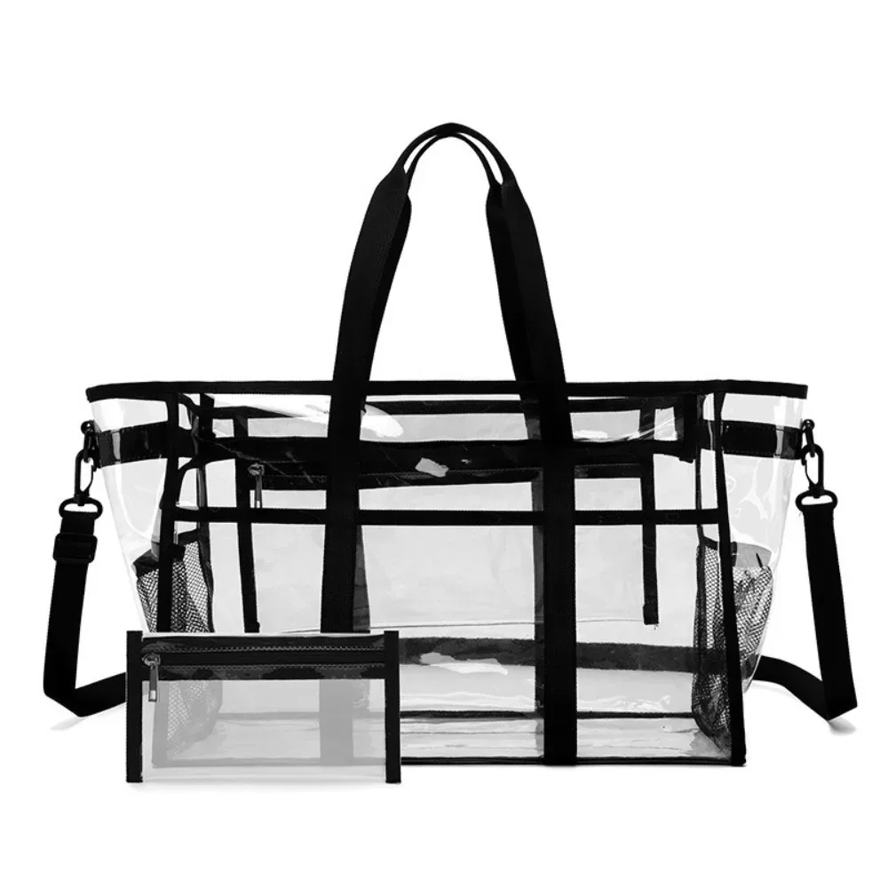 sac bandoulière transparent grande capacité, sac de toilette imperméable en pvc, sac de plage et de natation léger et surdimensionné