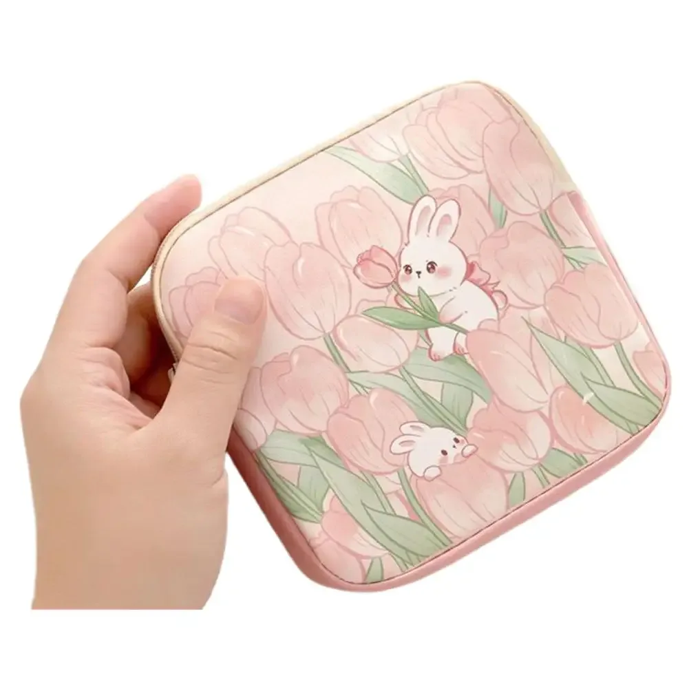 sac de rangement floral mignon en forme de lapin, mini organisateur de serviettes hygiéniques, pochette cosmétique portable pour femmes, sac à monnaie pour câbles de données