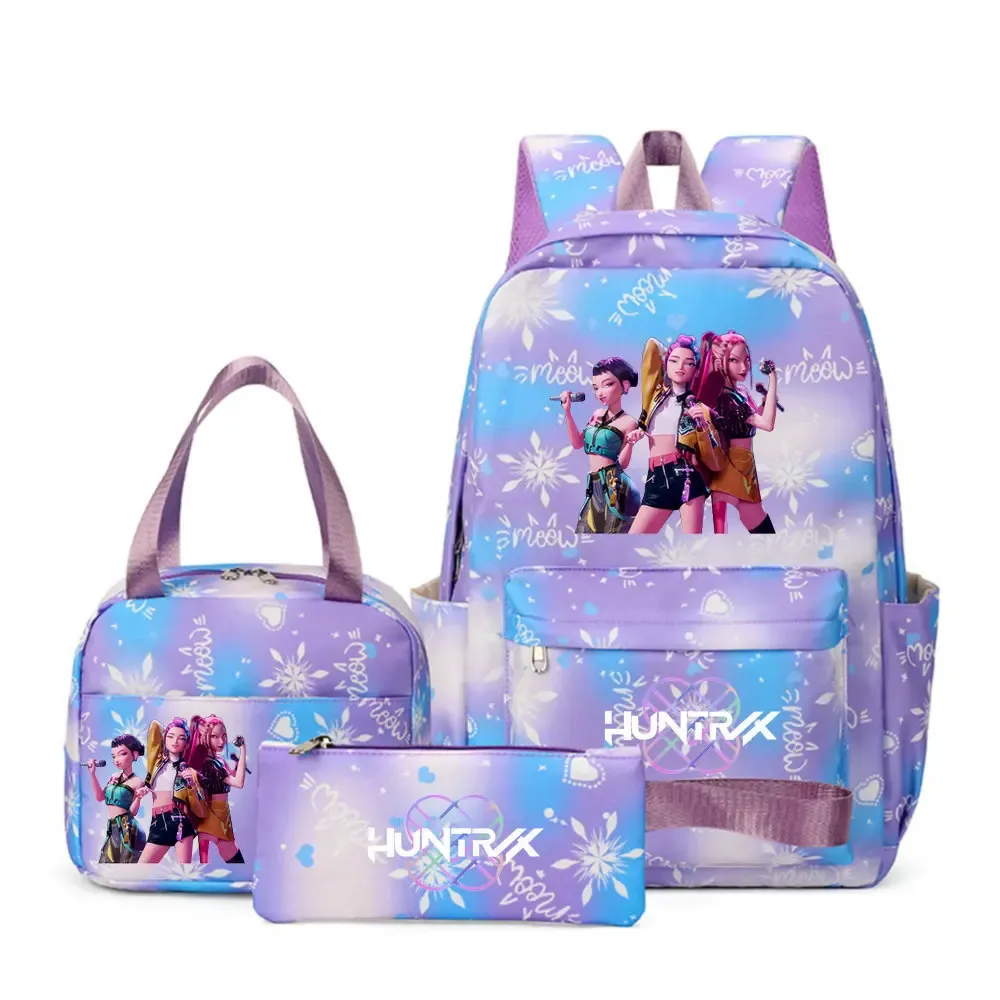 sacs d'école imprimés kpop demon hunters pour femmes et filles, 3 pièces/ensembles, avec sacs à lunch, cartable coloré pour étudiants garçons et filles