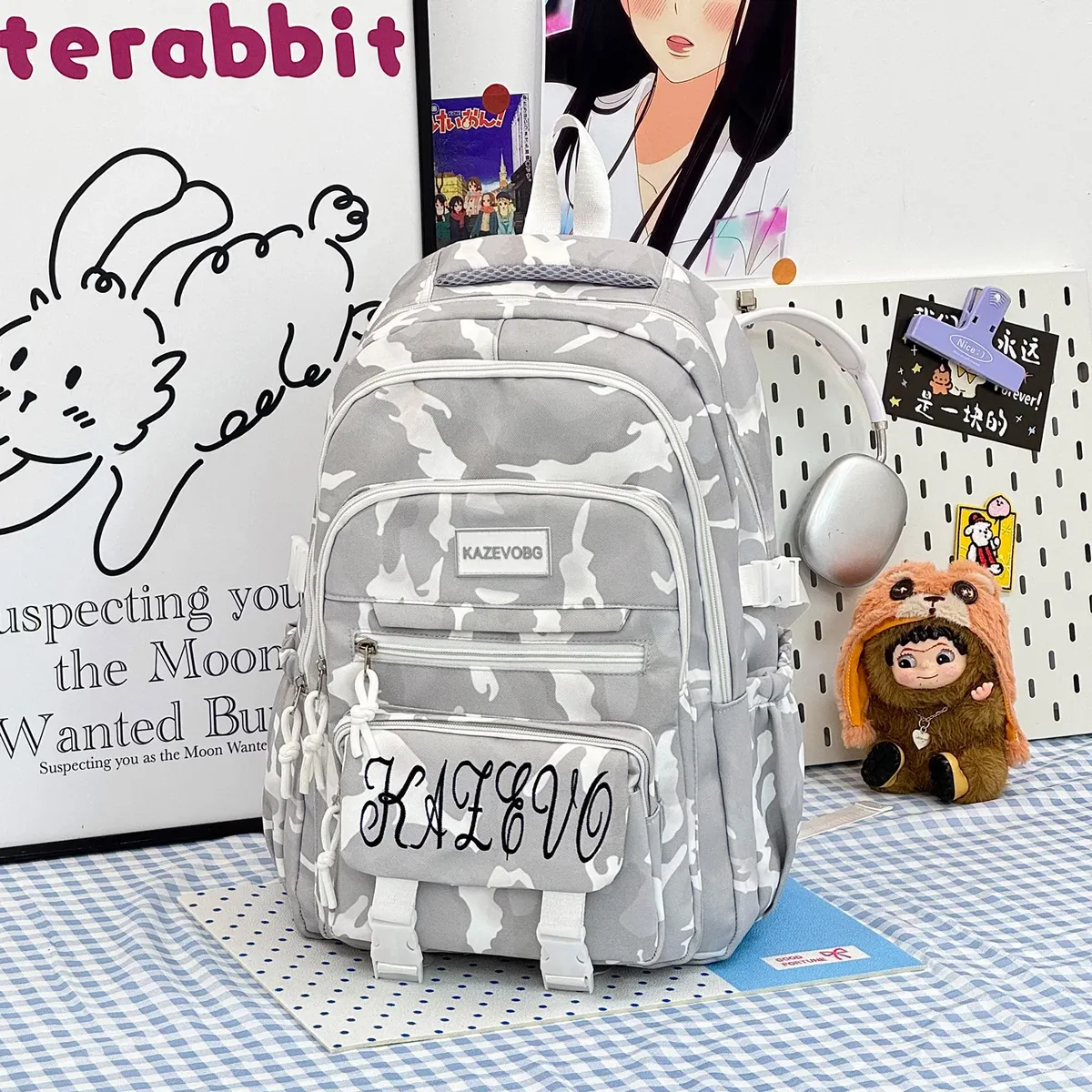 sac à dos camouflage bleu imprimé pour collégienne, style cool, sac d'école pour étudiante, sacoche pour ordinateur portable, sac à dos de voyage décontracté