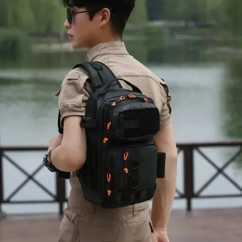 équipement de pêche double épaule bandoulière vélo sport sac à dos étanche camouflage tactique poitrine sac luya sacs