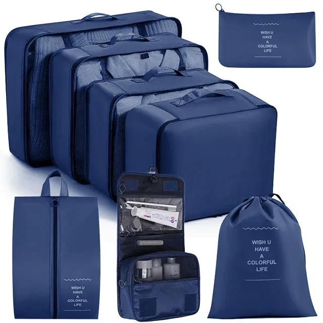 ensemble de 11 cubes de rangement de voyage, organisateurs de bagages imperméables, sacs de rangement à cordon pour vêtements, chaussures, sous-vêtements, cosmétiques