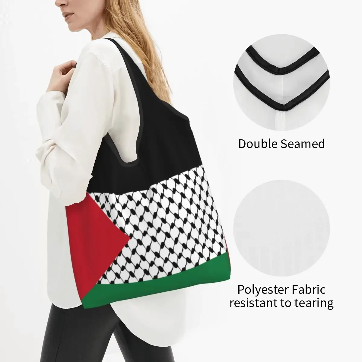 sac d'épicerie réutilisable palestinien hatta kufiya, pliable, lavable en machine, grand sac de rangement écologique léger