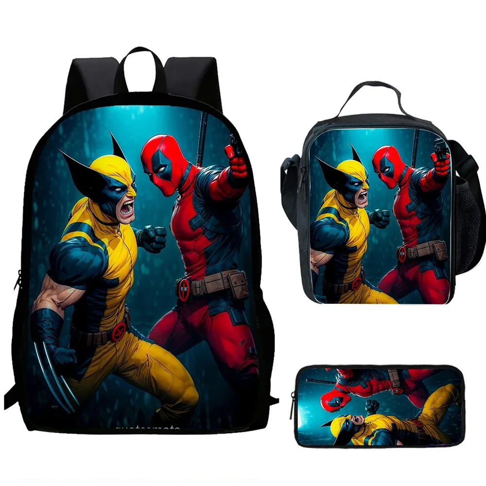 classique populaire d-deadpool w-wolverine imprimer 1/3 pièces/ensemble étudiant sacs d'école sac à dos pour ordinateur portable sac à dos avec sac à déjeuner porte-crayon
