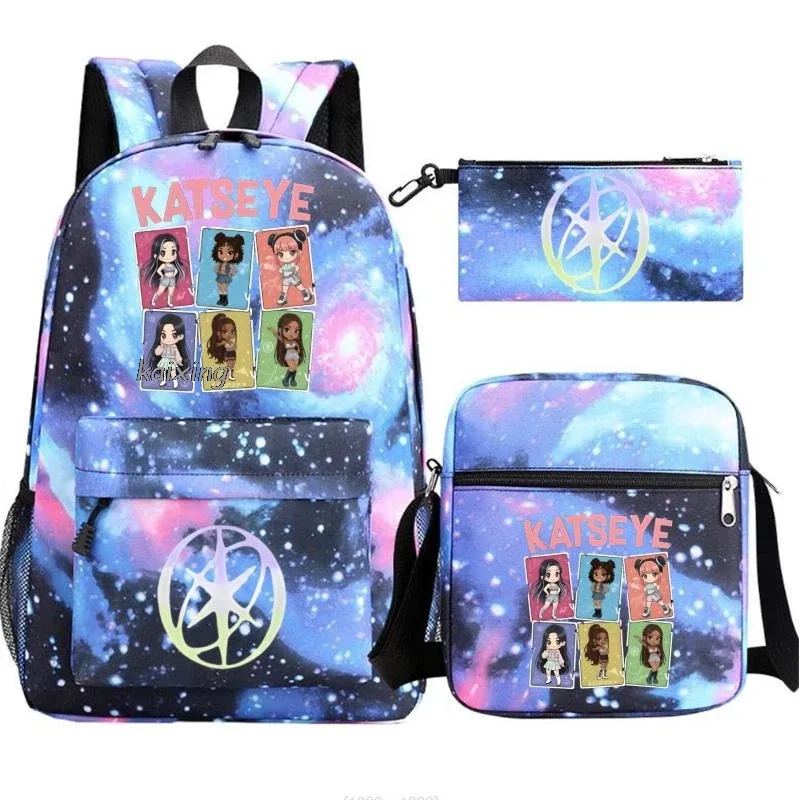 katseye chaud drôle impression sac à dos pour filles garçons étudiant pour adolescent enfants sac à dos cartable sac d'école décontracté 3 pièces/ensembles