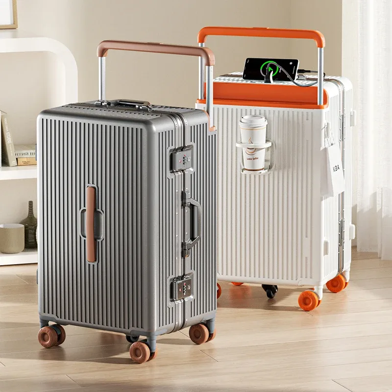 nouvelle valise à cadre en aluminium avec poignée télescopique large, valise trolley durable en pc, valise de 