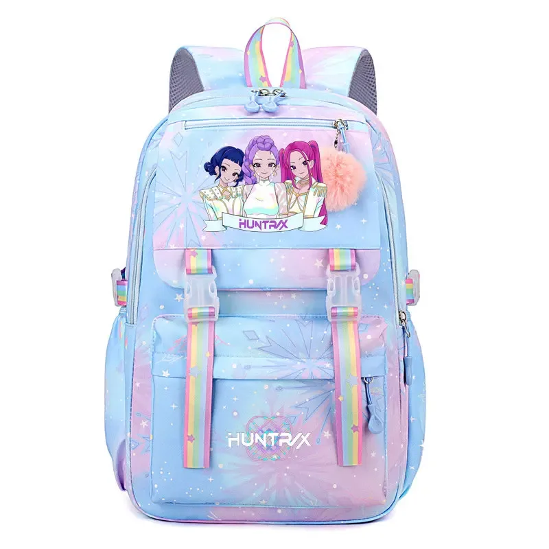 sacs à dos k-pop demon hunters, imprimés aux couleurs vives, en nylon, simples, grande capacité, pour l'école, avec boucle, pour ordinateur portable, pour adolescents