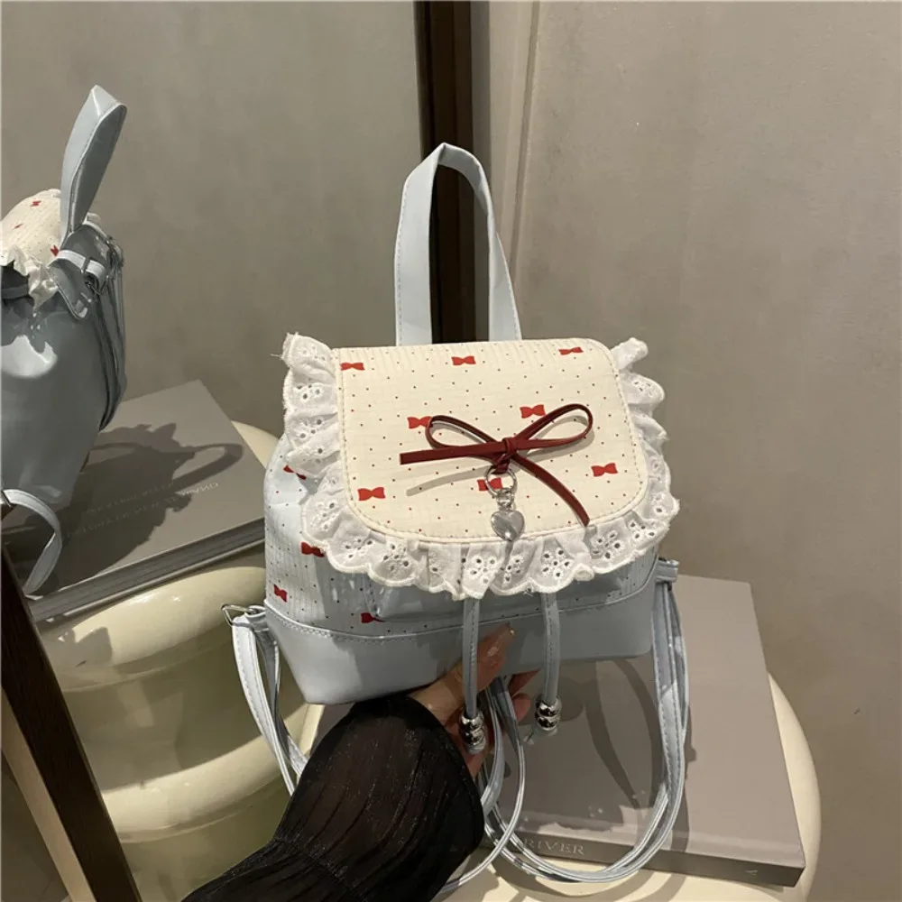 sac à dos mini léger à pois avec nœud papillon et dentelle, sac à livres mignon pour femme 2026