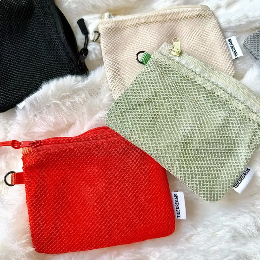Sacs de rangement en maille double couche, trousse de maquillage portable de voyage avec fermeture éclair, mini organisateur de cosmétiques et articles de toilette, sac simple pour papeterie