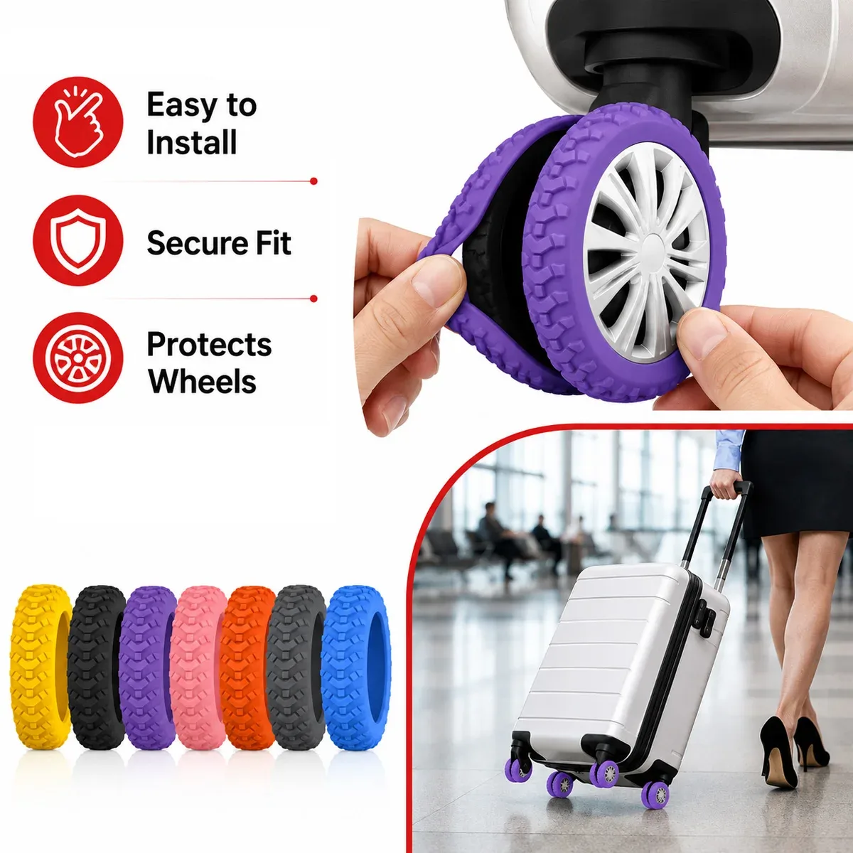 8 protections de roues de valise en caoutchouc pour roues pivotantes, couvre-roues silencieux pour bagages, accessoires de voyage pratiques