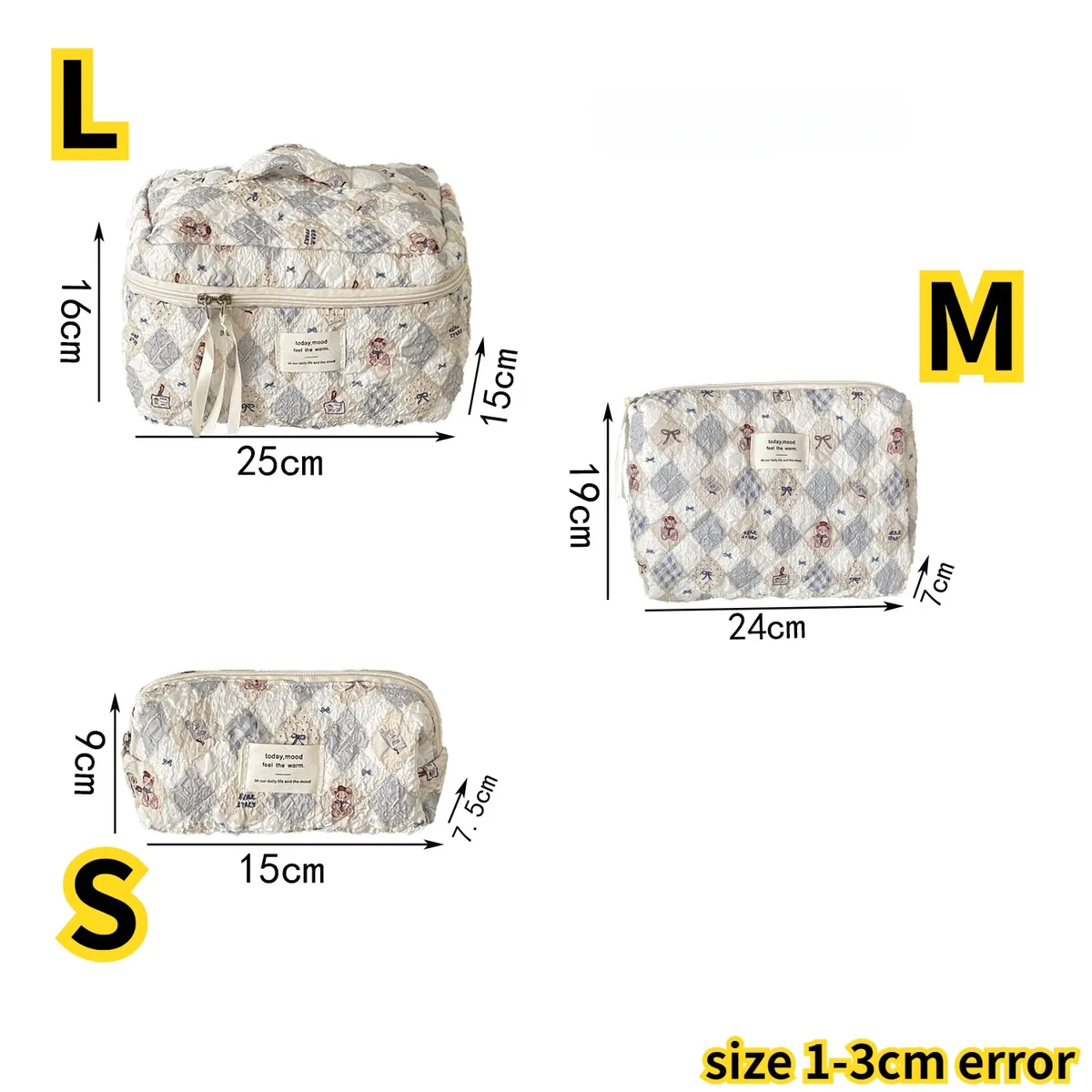 sacs à cosmétiques de voyage portables pour femmes, trousse de maquillage, sac à main d'embrayage, sac de rangement de toilette matelassé, grande capacité, ours de dessin animé
