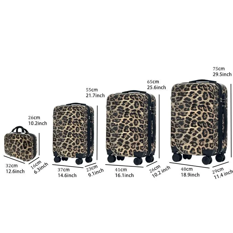 valise à roulettes silencieuses pour femme, imprimé léopard, 20 pouces – bagage cabine à motif animal féroce pour dames