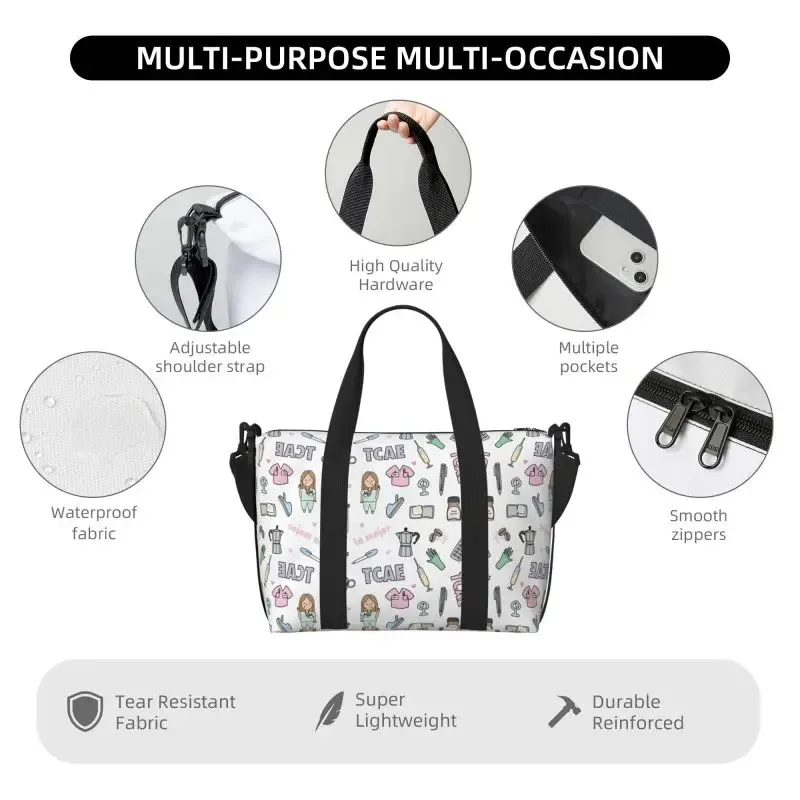 personnalisé enfermera en apuros médecin infirmière médical voyage sacs de sport étanche durable week-end sac de nuit voyage bagages sac
