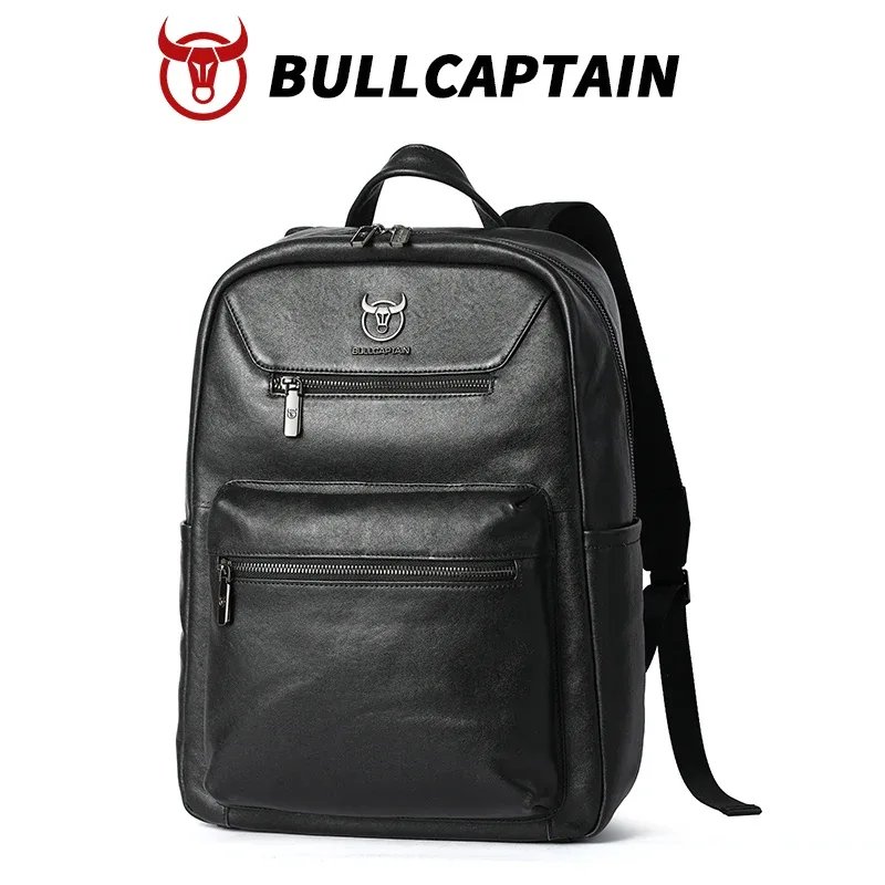 BULLCAPTAIN hommes sac à dos en cuir véritable sacoche porte-documents bureau décontracté voyage ordinateur portable bureau affaires sport épaule sac à dos