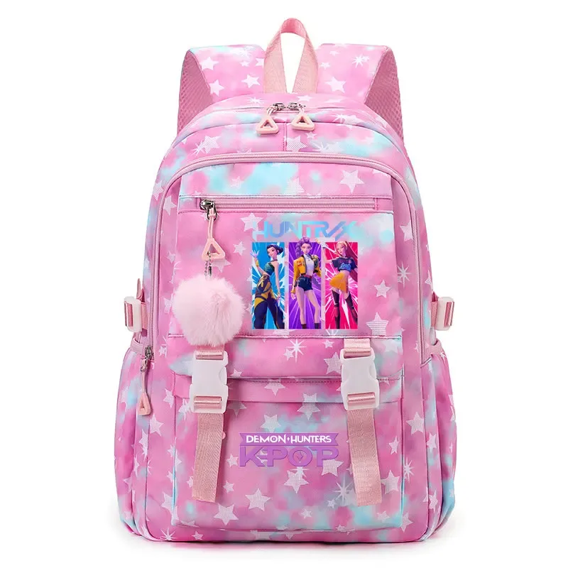 sac à dos d'étudiant imprimé kpop demon hunters, cartable de grande capacité pour adolescents, sac à dos de voyage pour ordinateur portable pour femmes