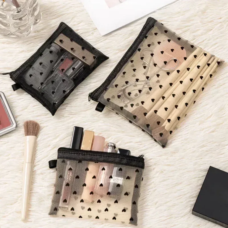 trousse de maquillage en maille, petite pochette transparente pour cosmétiques pour femmes, mini organisateur de rouge à lèvres, carte de voyage, trousse de toilette, pochette de rangement pour sac à main