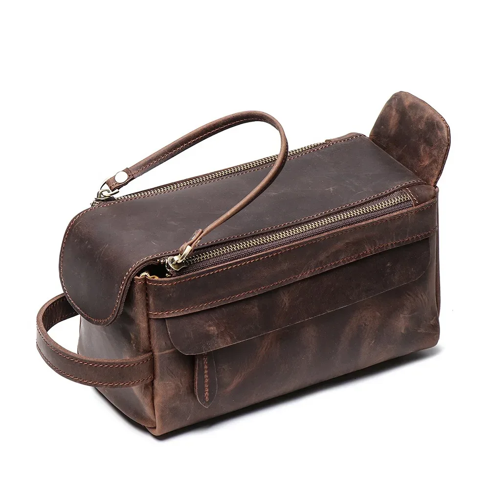 nesitu crazy horse – trousse de maquillage de voyage en cuir véritable pour hommes, étuis à cosmétiques vintage en cuir, rangement de lavage, trousse de toilette m30061